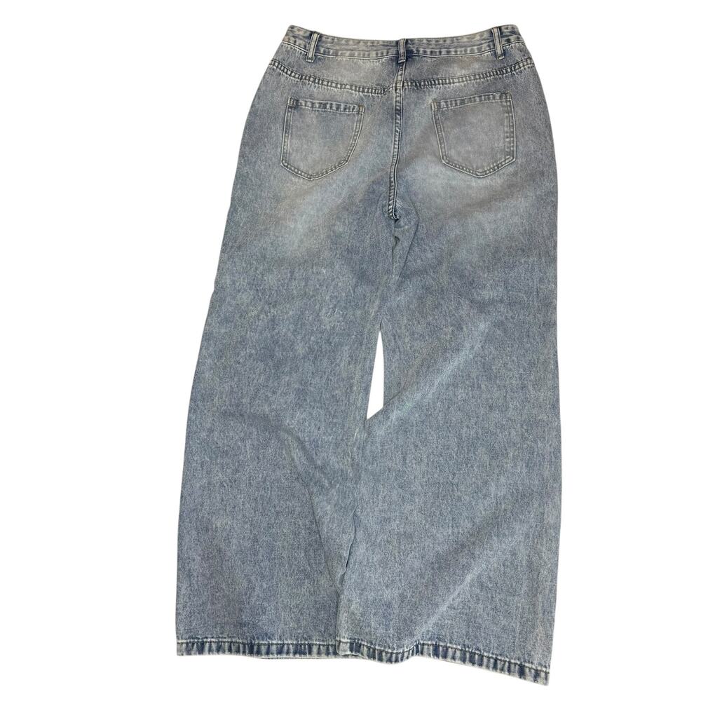 Light Wash Distressed Baggy Wide Leg Jeans Women's XL Y2K Skater Denim - Picture 2 of 5